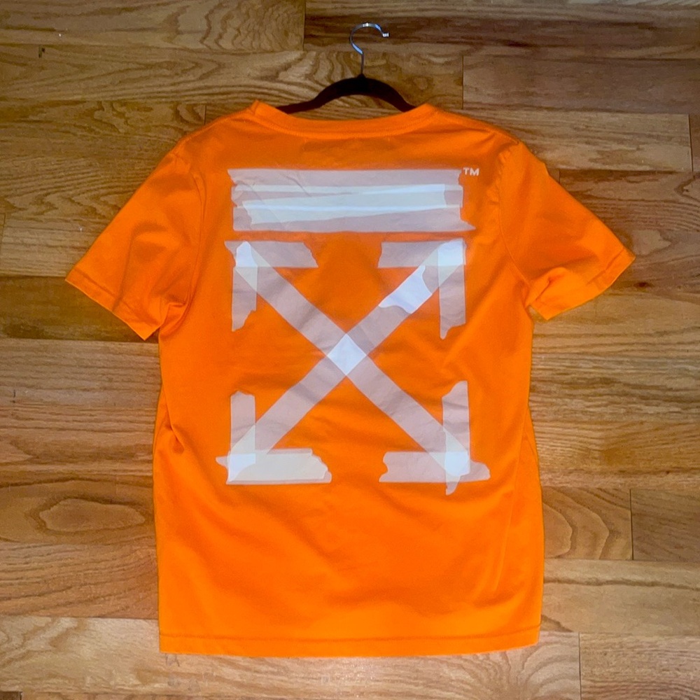 Off-White Orange Short Sleeve Tee with White Tape Arrow Logo